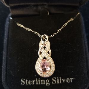 Sterling Silver Pink Stone Pendant w/ 18" necklace